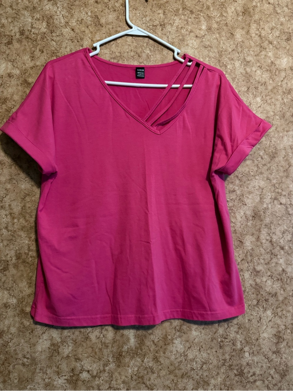 SHEIN Strappy V-Neck Short Sleeve Tee - Pink